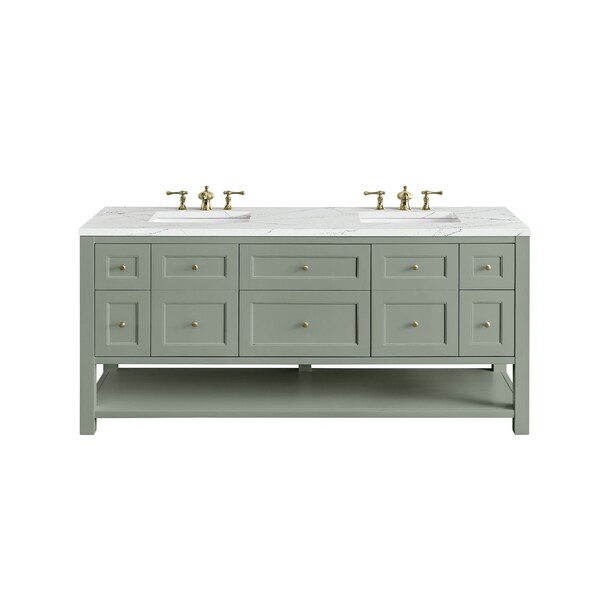 James Martin Vanities Breckenridge 72in Double Vanity, Smokey Celadon w/ 3 CM Ethereal Noctis Top 330-V72-SC-3ENC - main